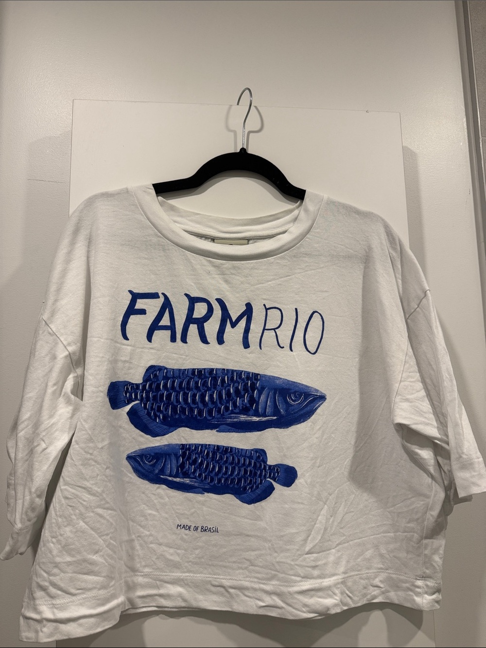 FARM Rio White Tee with Blue Fish Graphic